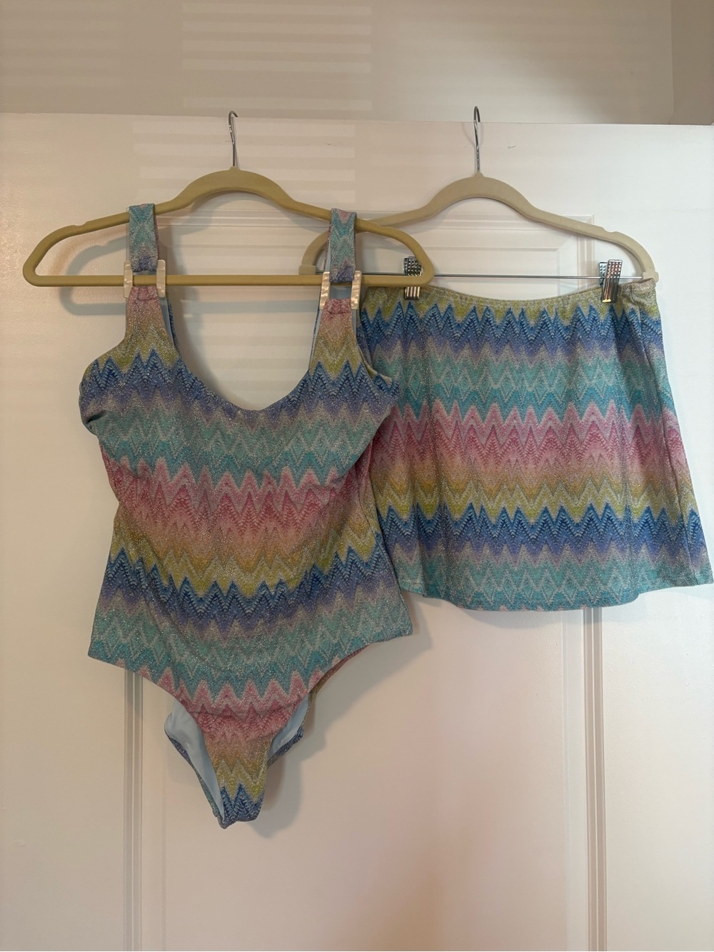 Beach Riot | Pastel Chevron One-Piece Swimsuit with Matching Skirt